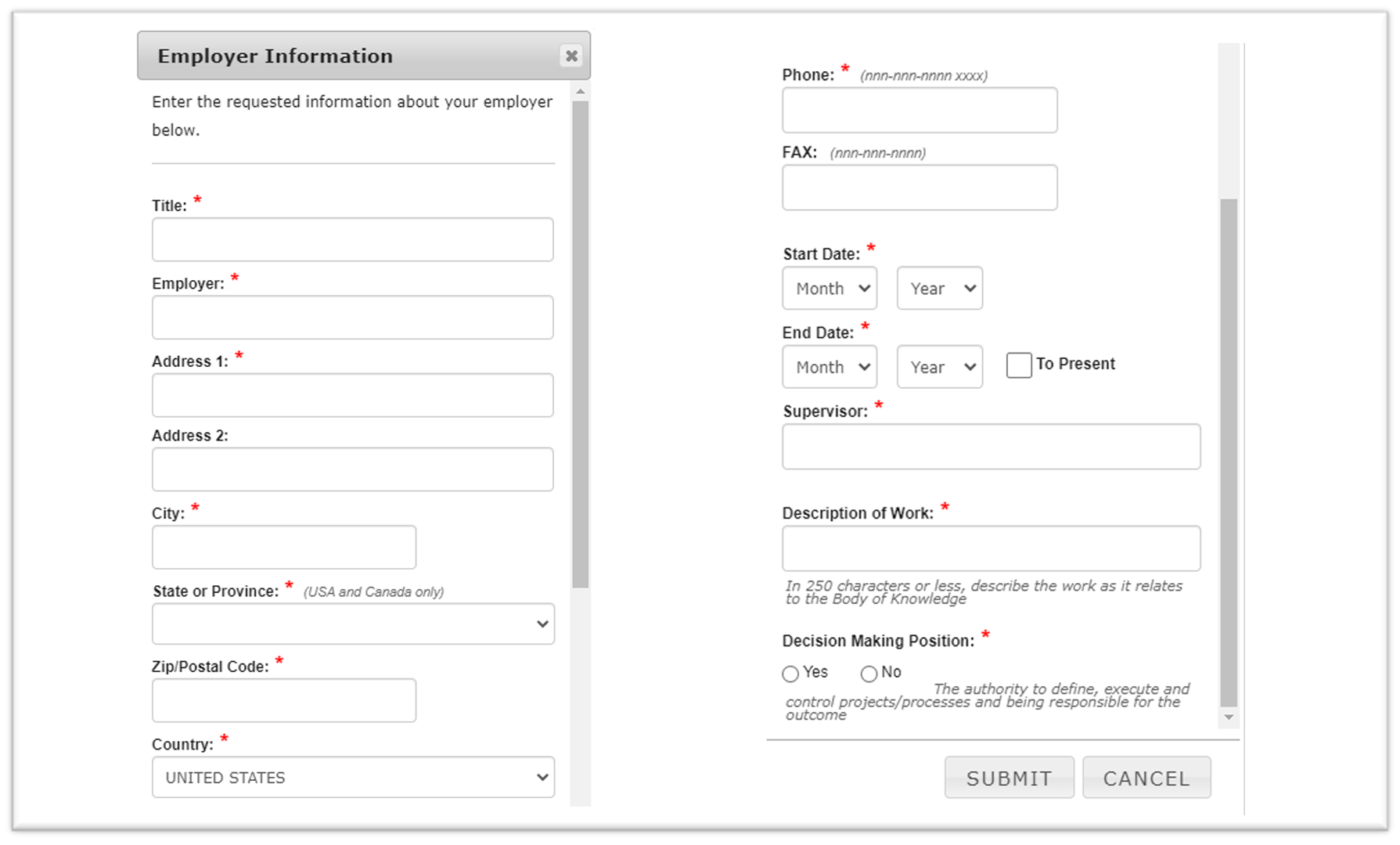 CMQ - Employer Information