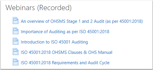 ISO 45001:2018 Recorded Webinars