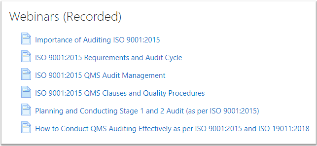ISO 9001:2015 Recorded Webinars