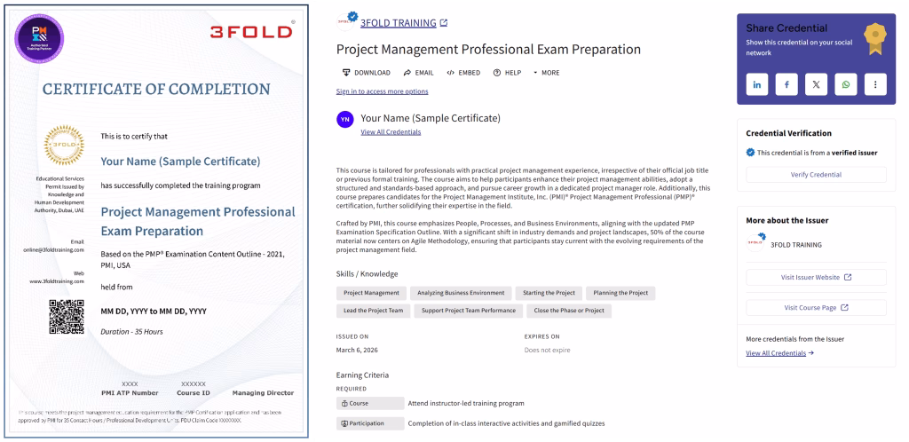 3FOLD - PMP Sample Certificate 2026