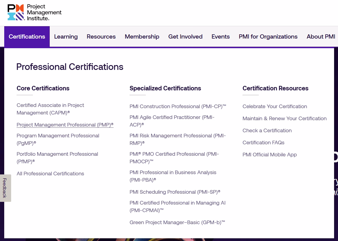 PMI - PMP Certification Page