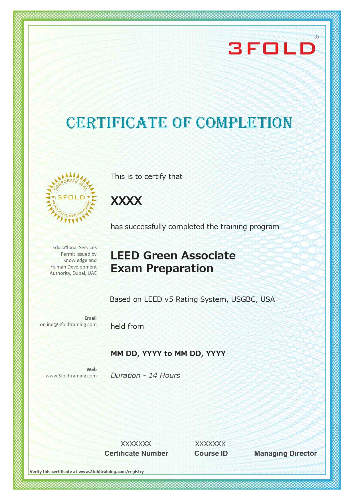 Sample certificate preview