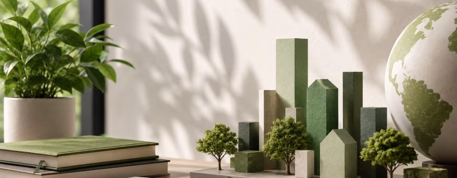 LEED Green Associate exam preparation with sustainable building model, study materials and green design elements