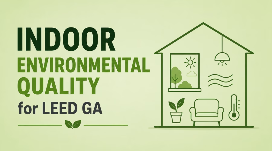 Indoor Environmental Quality for LEED GA showing daylight, ventilation, thermal comfort and indoor plants