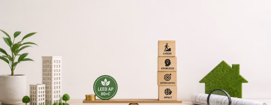 LEED AP BD+C credential balanced against career growth, knowledge, opportunities and sustainable building impact.