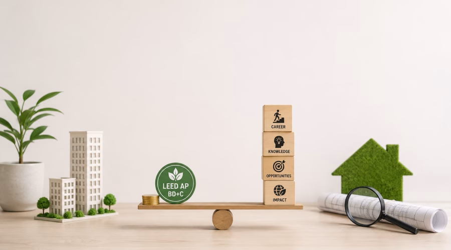 LEED AP BD+C credential balanced against career growth, knowledge, opportunities and sustainable building impact.