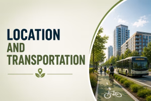Location and Transportation featuring public transit, cycling, walking and sustainable urban development