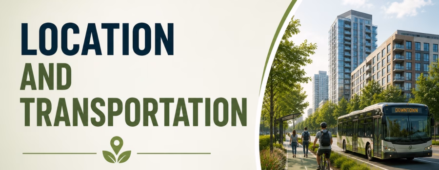 Location and Transportation featuring public transit, cycling, walking and sustainable urban development