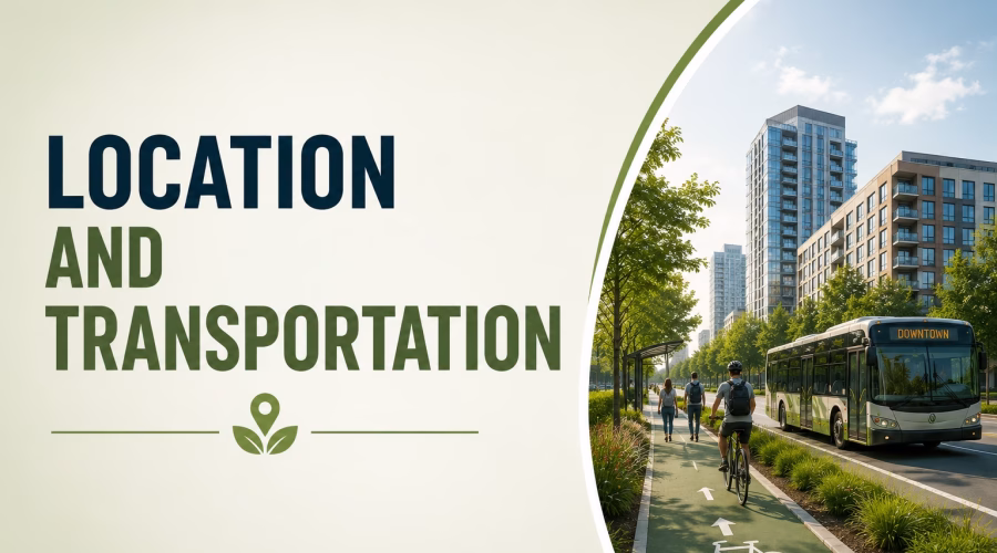 Location and Transportation featuring public transit, cycling, walking and sustainable urban development