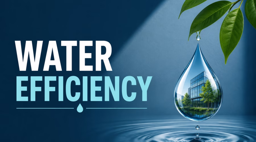 Water Efficiency featuring a sustainable building inside a water droplet
