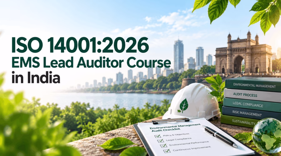 ISO 14001:2026 EMS Lead Auditor Course in India with environmental management audit checklist, sustainability, legal compliance, and risk management.