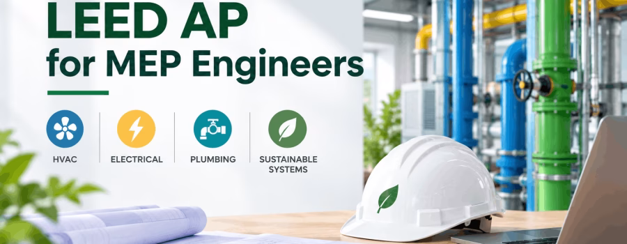 MEP engineering plans showing HVAC, electrical and plumbing systems for sustainable building design and LEED AP applications.