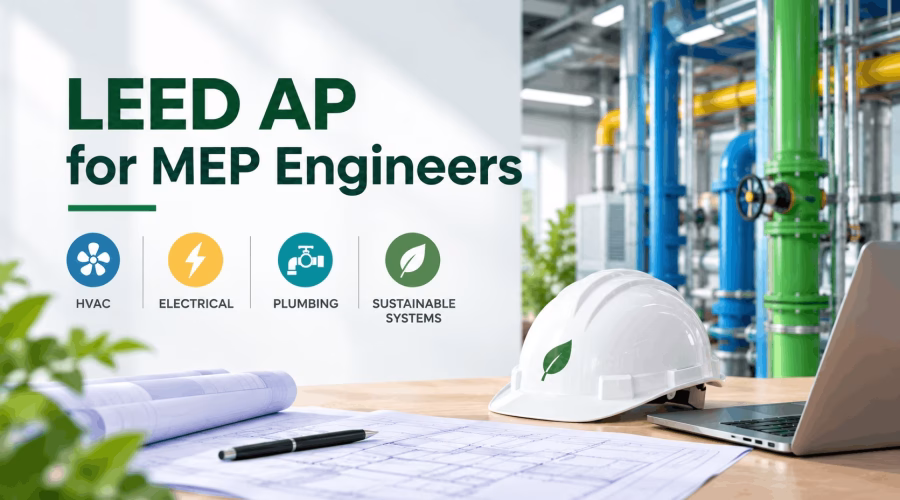 MEP engineering plans showing HVAC, electrical and plumbing systems for sustainable building design and LEED AP applications.