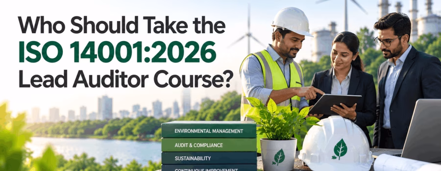 Who Should Take the ISO 14001:2026 Lead Auditor Course? Environmental management professionals reviewing sustainability and audit practices.
